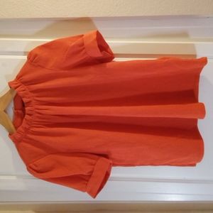 Adrianna Papell Rust Orange Ruffled Collar Blouse Size S (Fits Large)